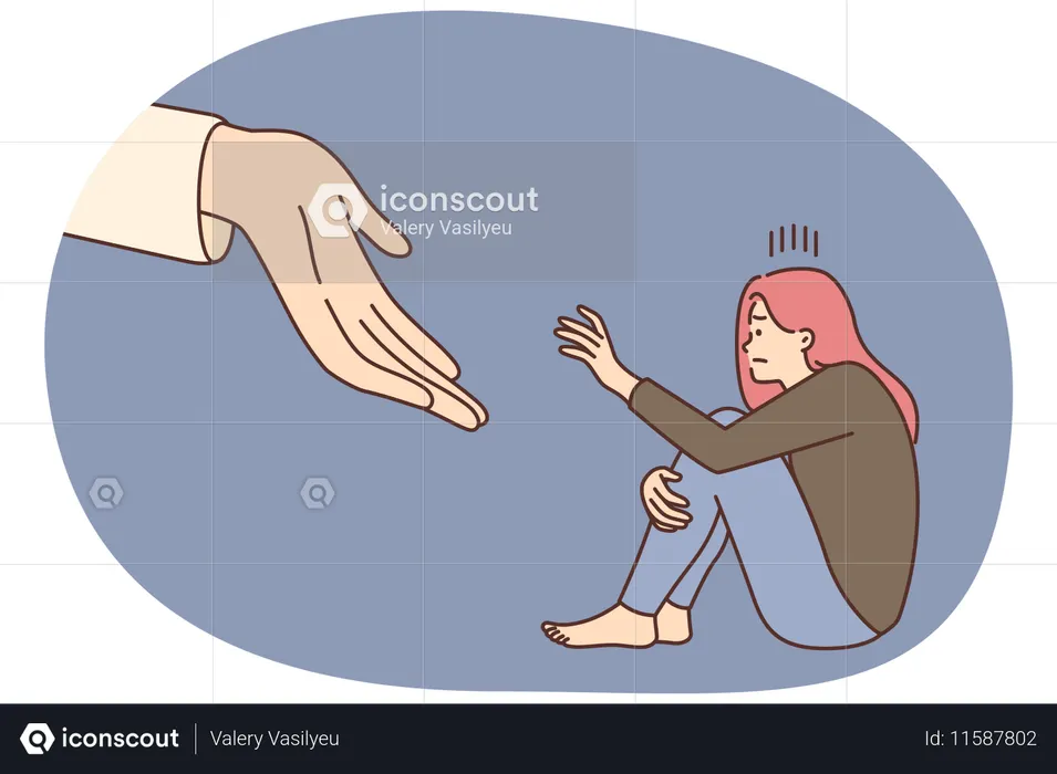 Alongamento de mão para ajudar mulher em depressão  Ilustração