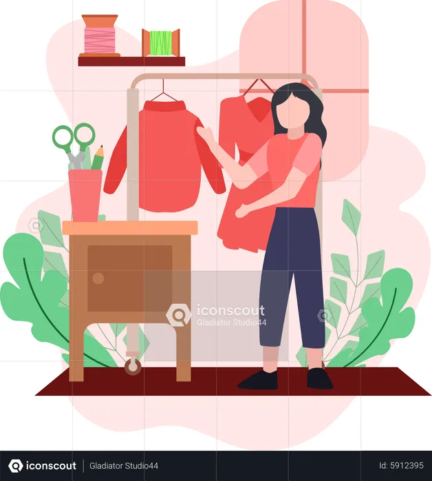 Designer de moda mostrando roupas novas  Ilustração