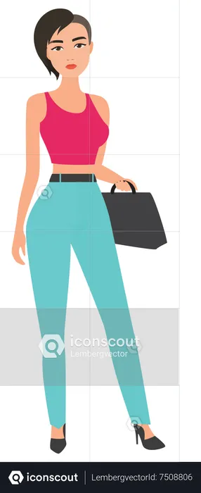 Mujer estilista con bolso  Ilustración
