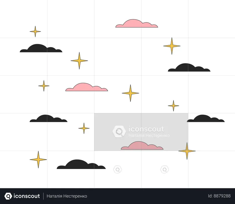 Estrelas cintilantes nas nuvens do céu noturno  Ilustração