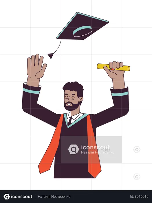 Estudante afro-americano com diploma de graduação  Ilustração