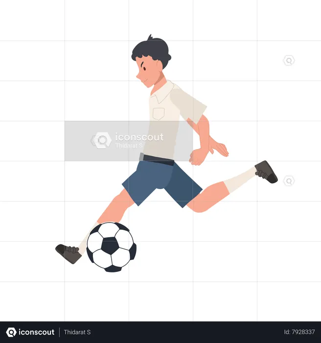 Estudante chutando bola  Ilustração