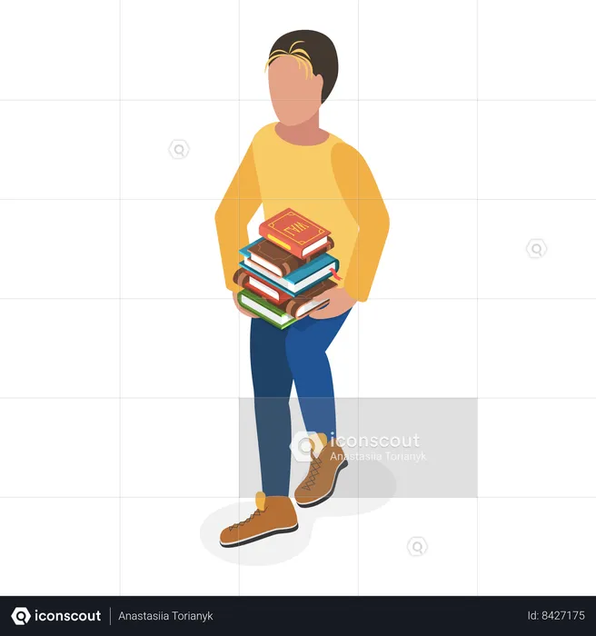 Estudante moderno em pé com o livro na mão  Ilustração