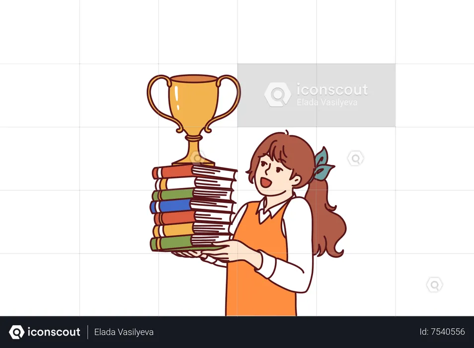 Aluna segurando um troféu  Ilustração