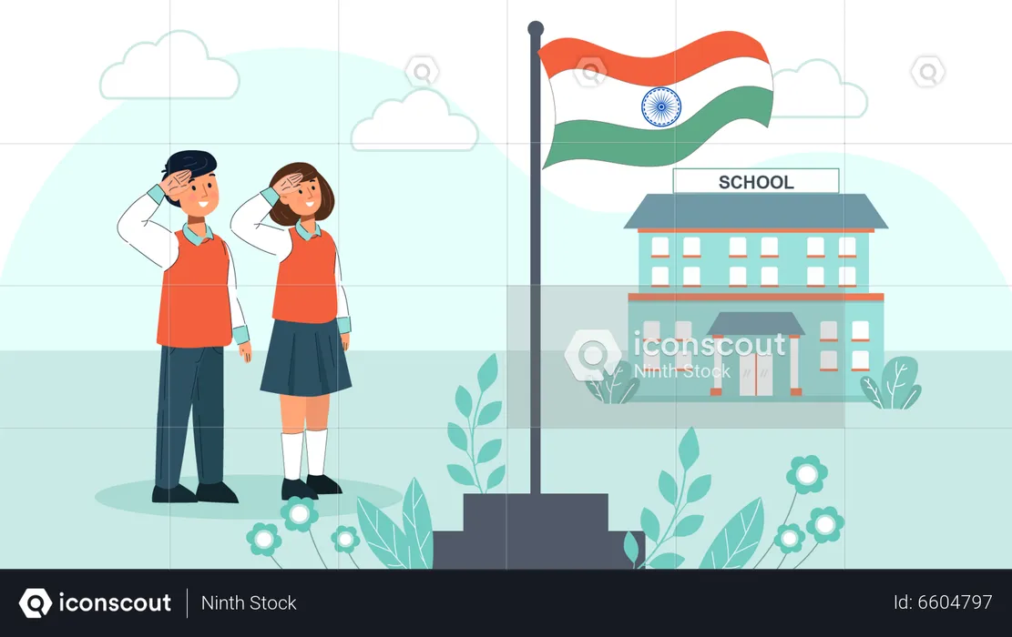 Saudação estudantil no dia da república indiana  Ilustração