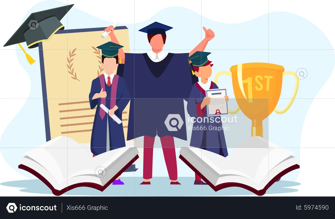 Alunos recebendo diploma de graduação  Ilustração