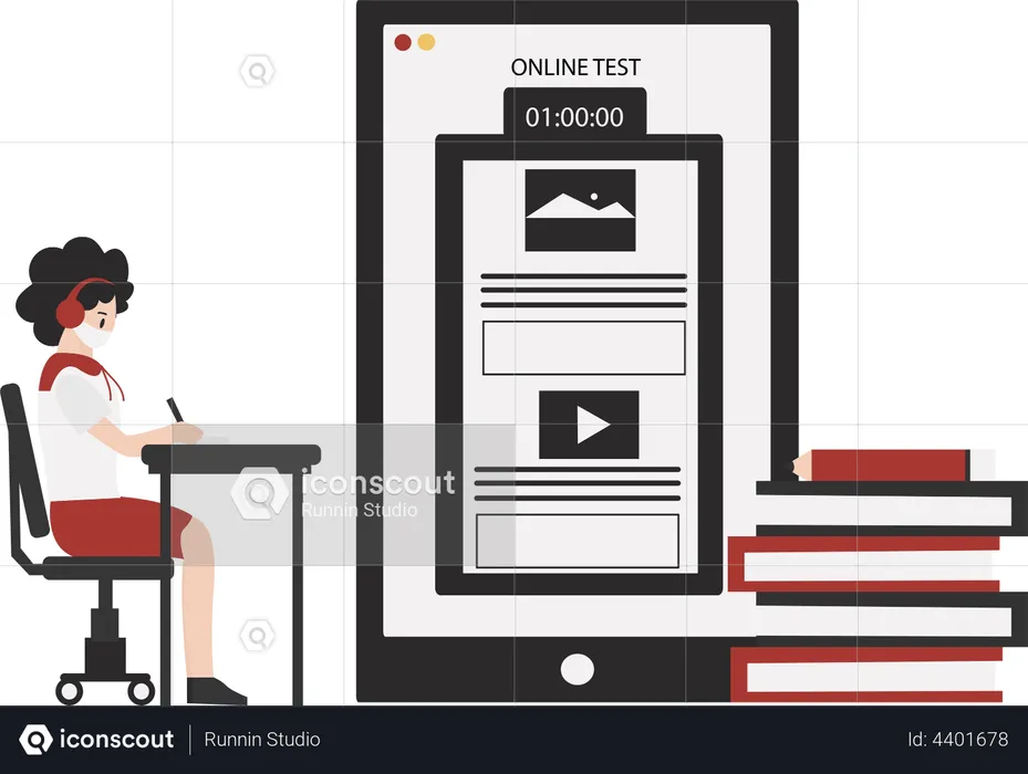 Estudiante dando prueba en línea  Ilustración