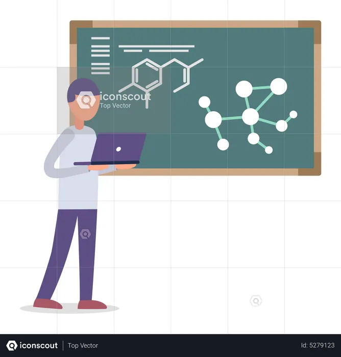 Estudiante de ciencias que presenta investigaciones en la universidad  Ilustración