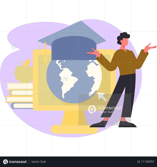 Estudiante explicando la educación de graduación mundial  Ilustración