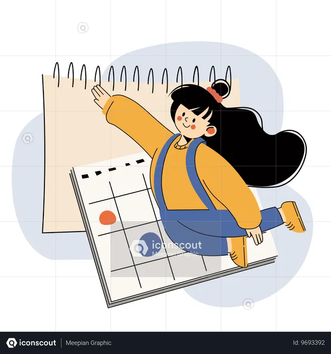 Estudiante feliz con calendario marcando la fecha de regreso a clases  Illustration