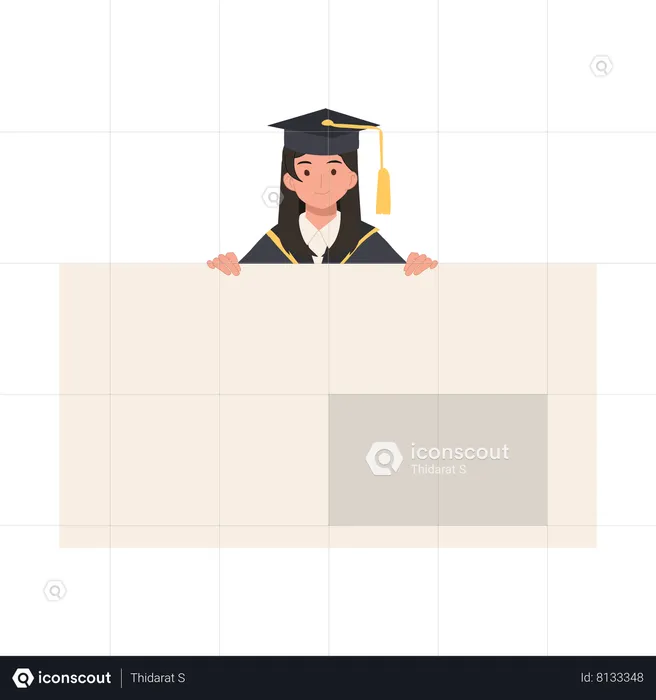 Estudiante graduado sosteniendo tablero en blanco  Ilustración