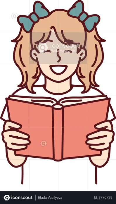 Chica estudiante está leyendo un libro  Ilustración