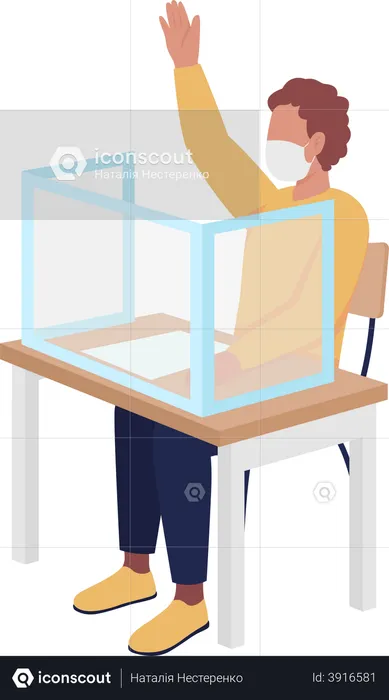 Estudiante con máscara en la lección  Ilustración