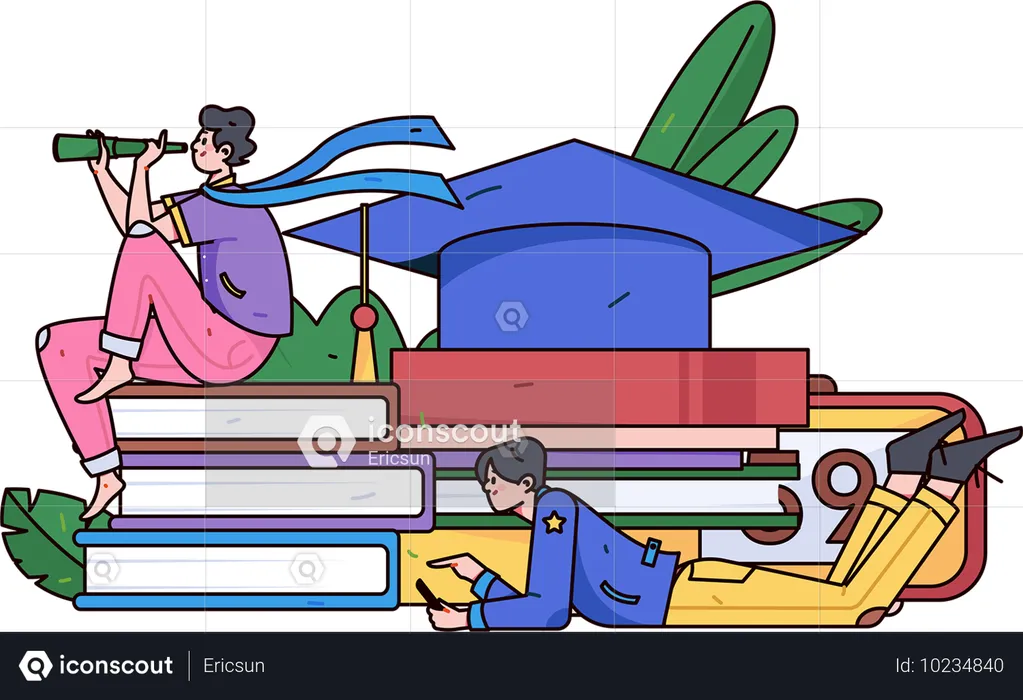 Estudiante preparándose para la graduación  Ilustración