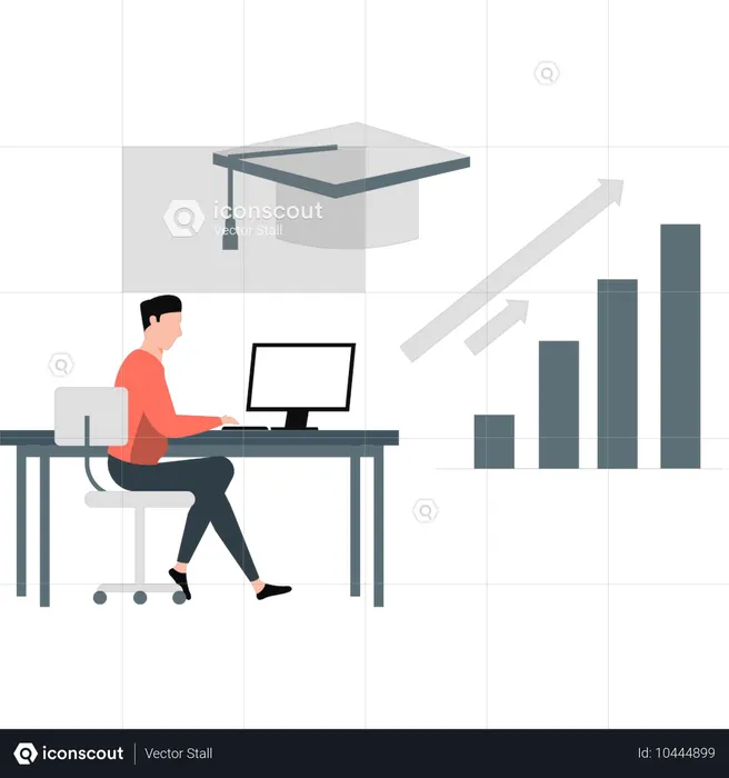 Estudiante verificando datos de gráficos académicos  Ilustración