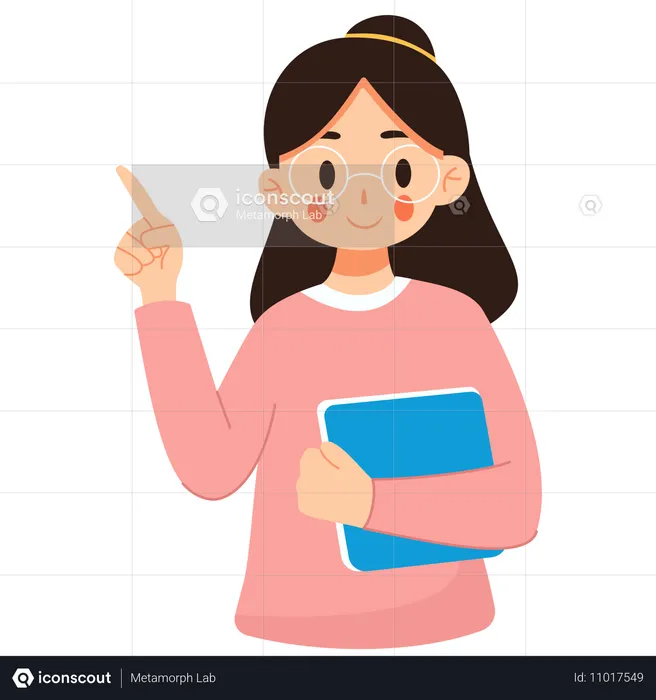 Estudiante apuntando hacia arriba  Ilustración