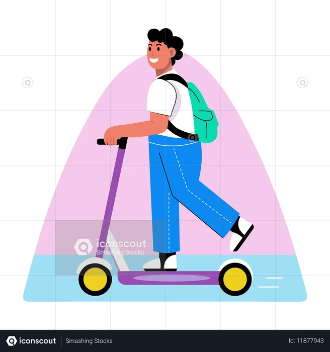 Estudiante varón conduciendo un scooter  Ilustración