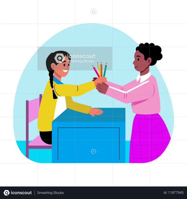 Estudiantes compartiendo cosas  Ilustración