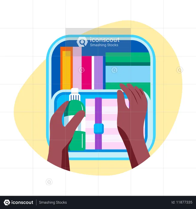 Estudiantes haciendo el empaque de bolsas  Ilustración