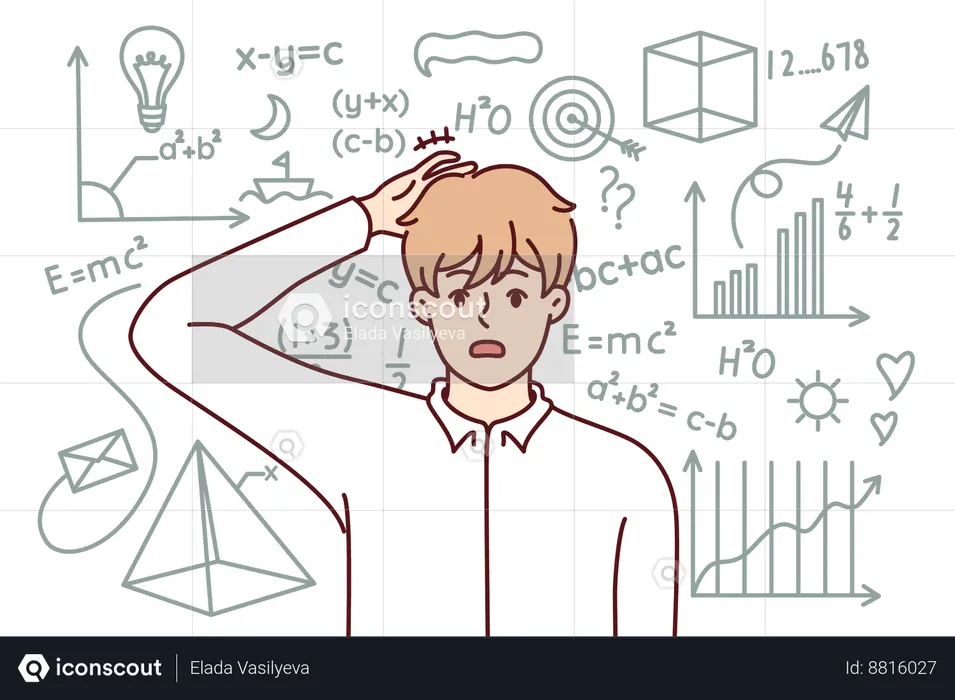 Los estudiantes se confunden con las ecuaciones matemáticas.  Ilustración