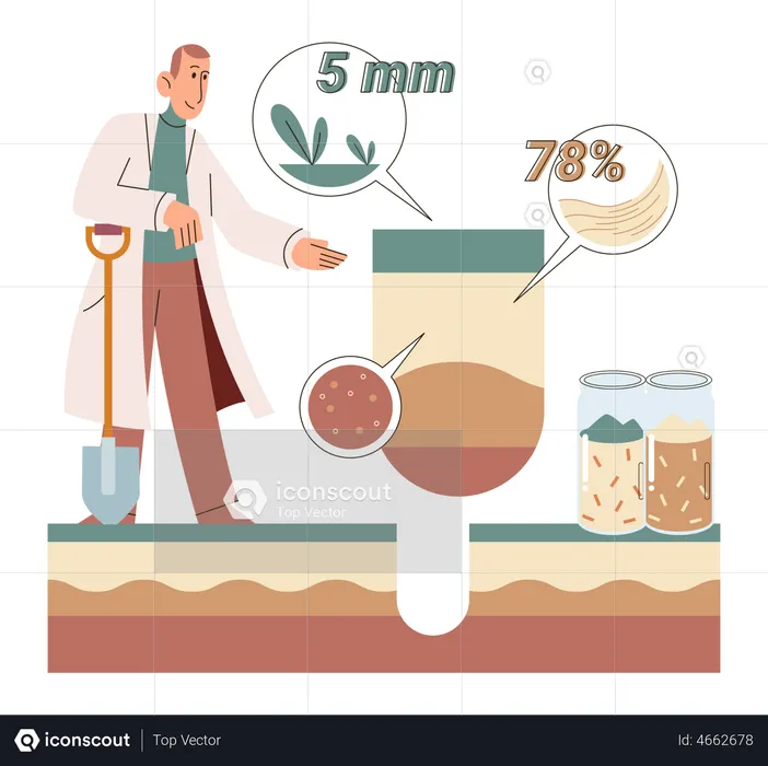 Científico estudia las capas del suelo terrestre  Ilustración