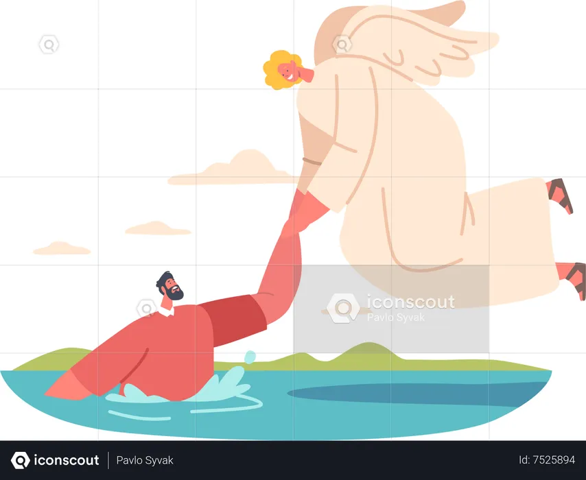Ethereal Angelic guardian comes to rescue drowning Man  Illustration