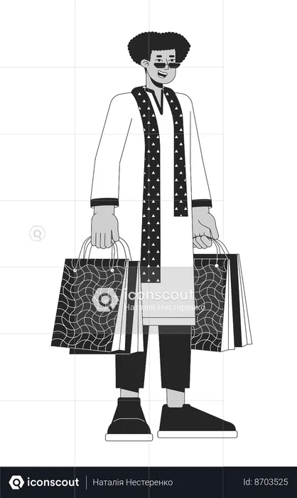 Ethnic kurta latino man holding gift bags  Illustration