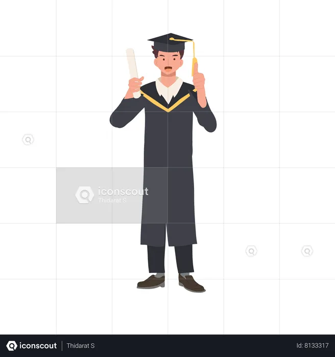 Étudiant diplômé en casquette et toge  Illustration