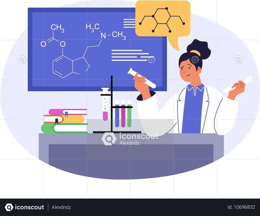 Un étudiant fait une expérience scientifique en laboratoire  Illustration