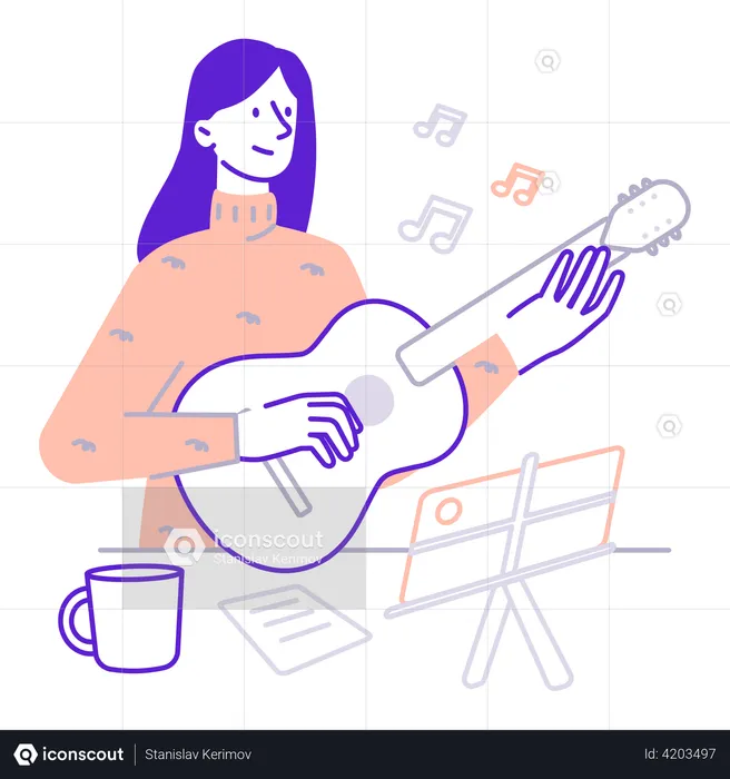 Étudiant jouant de la guitare  Illustration