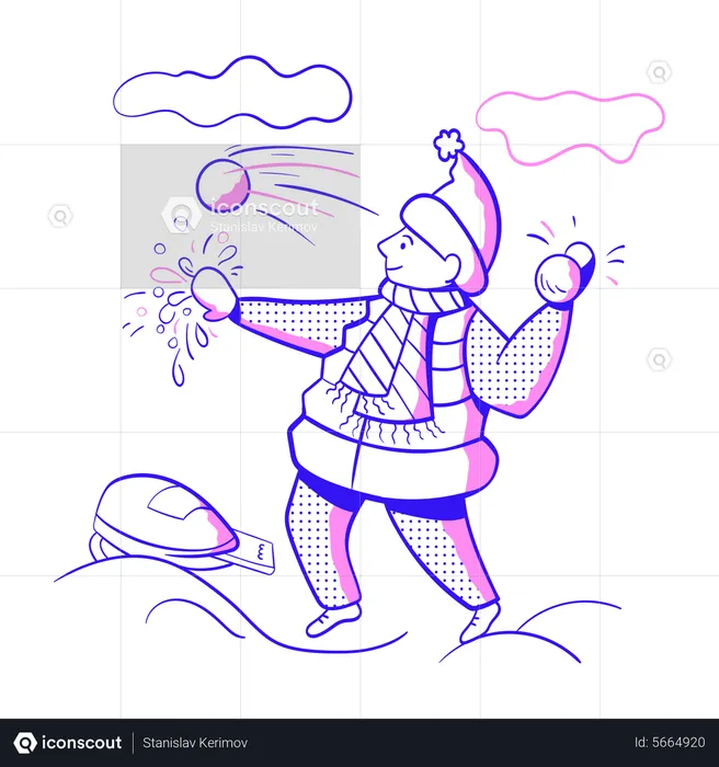 Étudiant jouant des boules de neige à Noël  Illustration