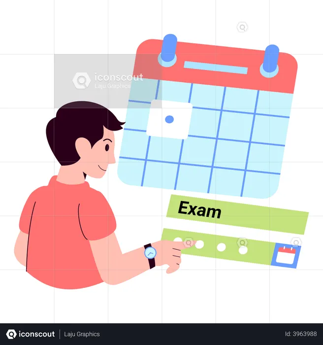 Étudiant regardant le calendrier des examens  Illustration