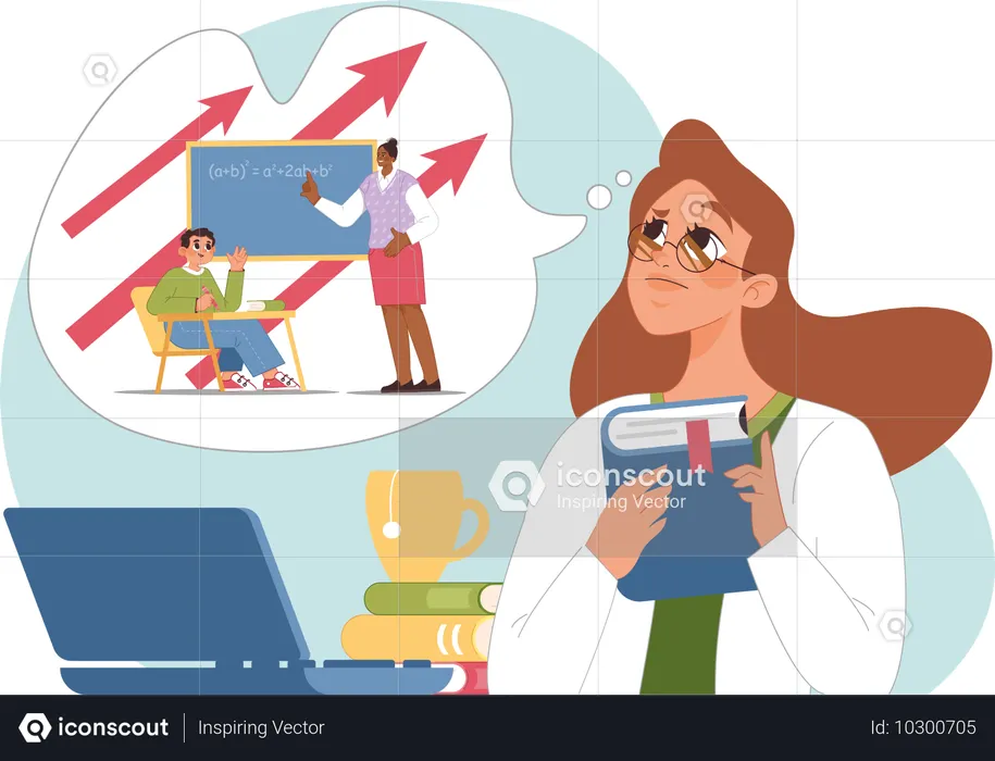 Une étudiante pense à ses études  Illustration