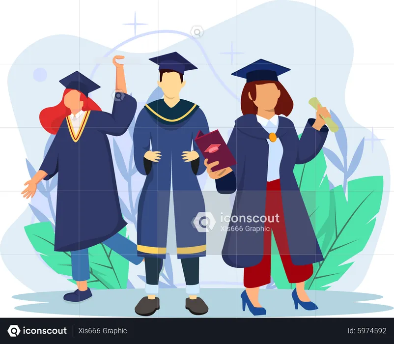 Étudiants à la cérémonie de remise des diplômes  Illustration