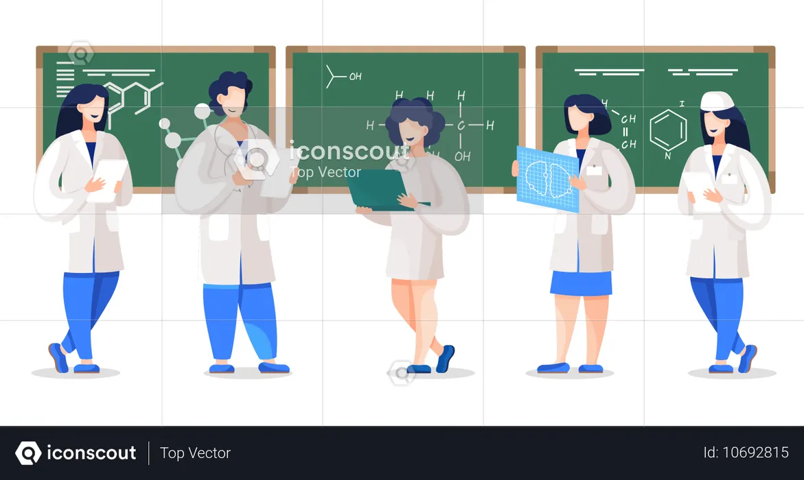 Étudiants de chimistes qui étudient à l'université  Illustration