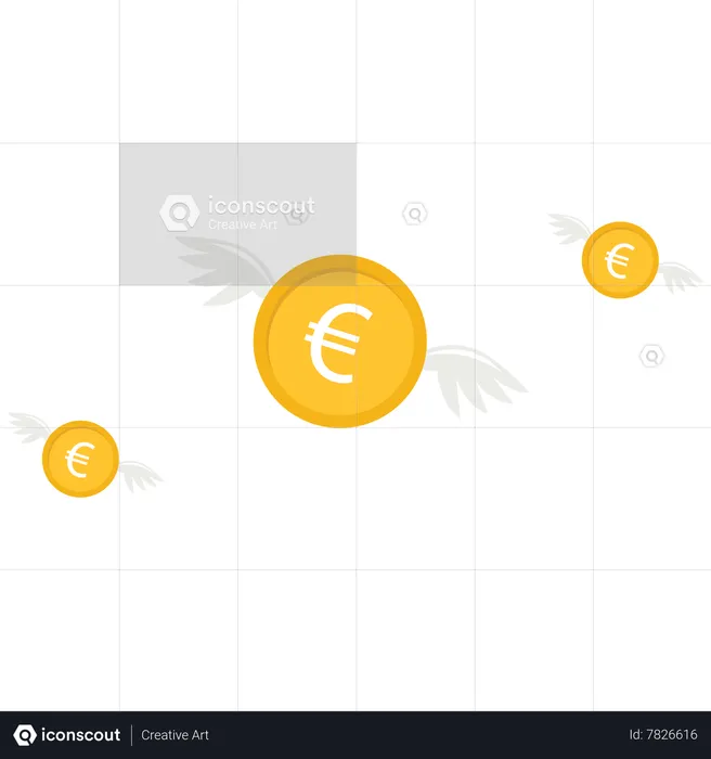 Euro coin flies in the sky  Illustration