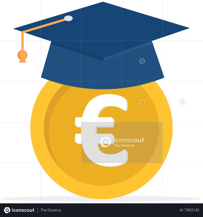 Euro money coin with mortarboard graduation cap and certificate  Illustration
