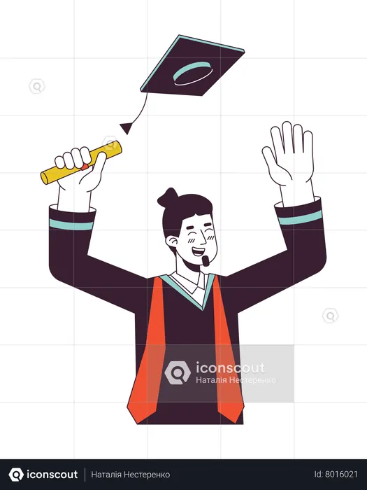 European male graduate throwing graduation cap  Illustration