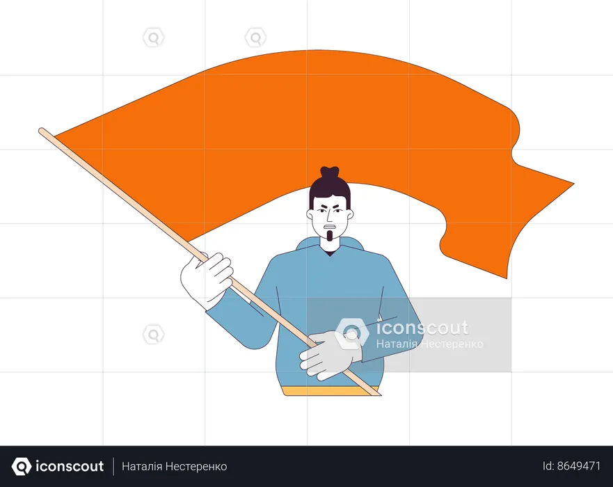 European man waving flag  Illustration