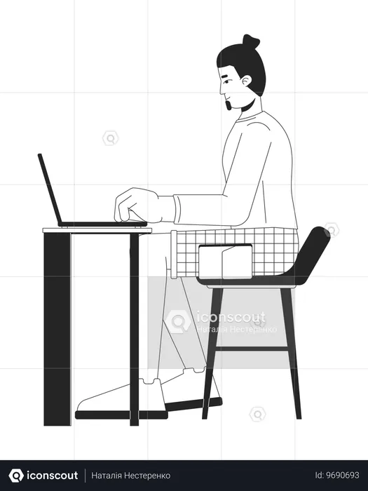 European man working on laptop  Illustration