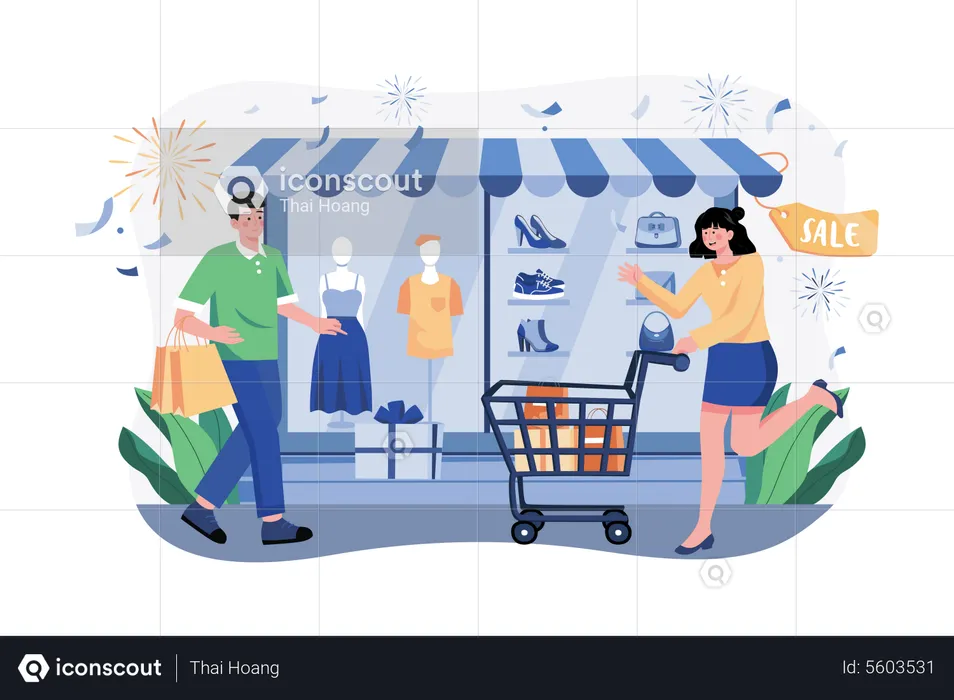 Everyone Happy New Year's Eve Shopping  Illustration