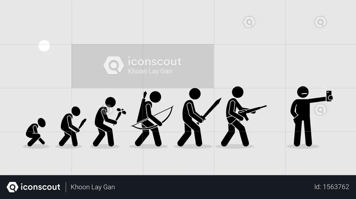 Evolution of human weapons on a history timeline  Illustration