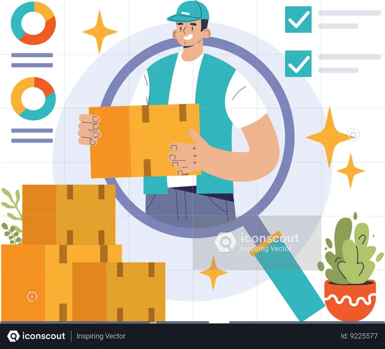 Examining delivery service for customer  Illustration