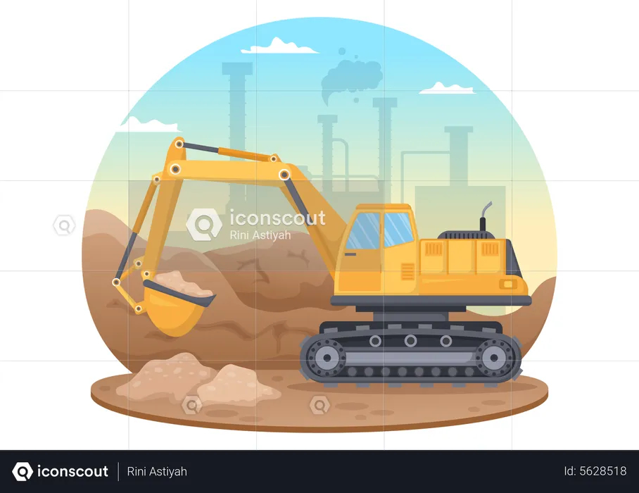 Excavating truck digging soil  Illustration