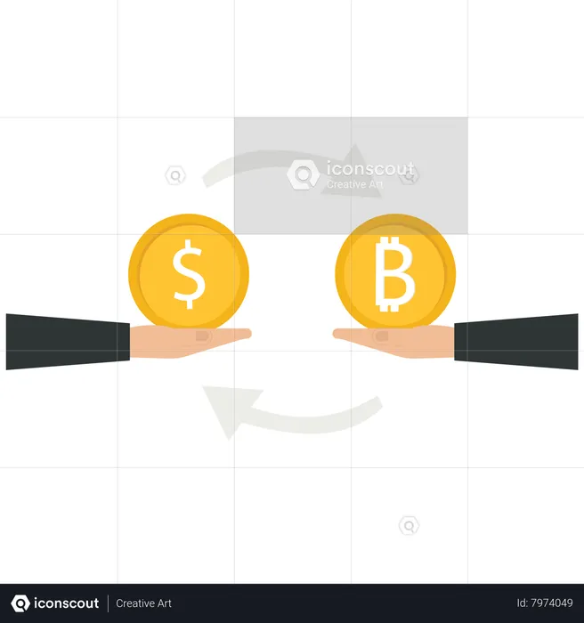 Exchange currency between US Coin with Bitcoin coin  Illustration