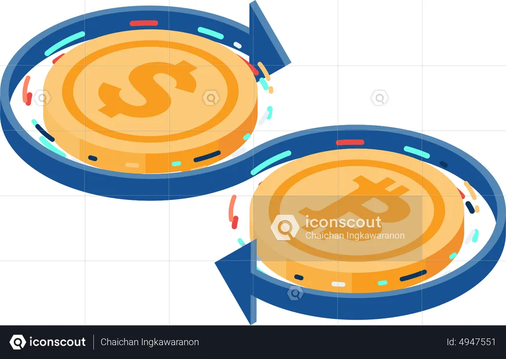 Exchanging Between Dollar Coin and Bitcoin  Illustration
