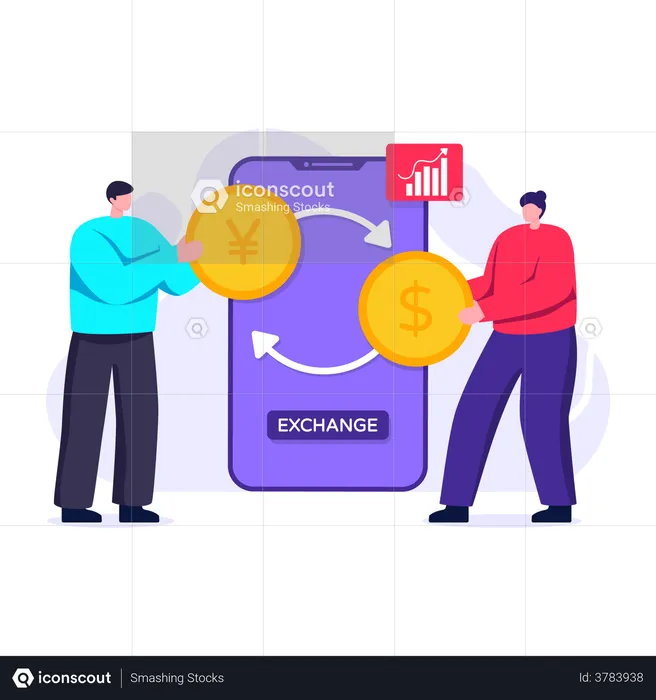 Exchanging currency online through smartphone app  Illustration
