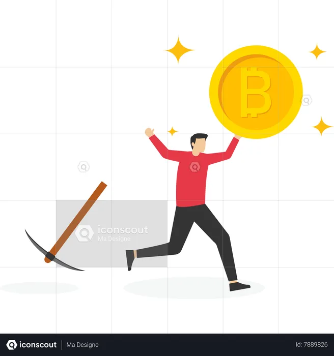 Excited businessman successfully mines bitcoins  Illustration