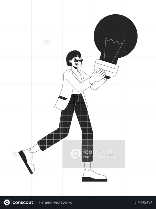 Excited businesswoman holding lightbulb  Illustration