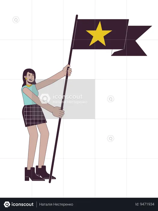 Excited fangirl cheering with flag  Illustration